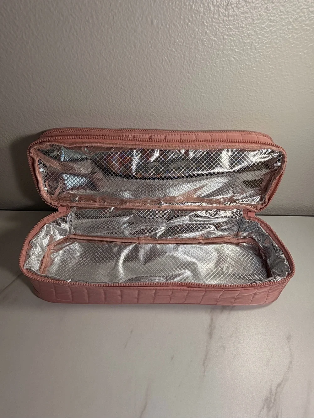 Pink Quilted Hair Tools Organizer Bag Double Layer Heat resistant travel case